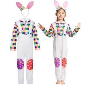 🐰 IKALI Kids Bunny Costume Colorful Jumpsuit & Ears Size 7-8